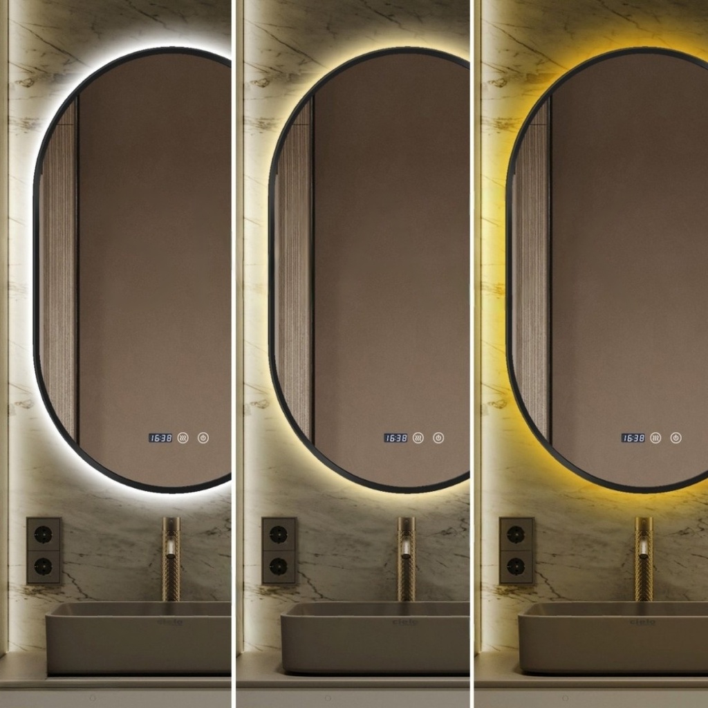 Oglinda 50*80cm LED cu Dezaburire ,Touch ,Trei Tipuri Lumina ,Rama Neagra