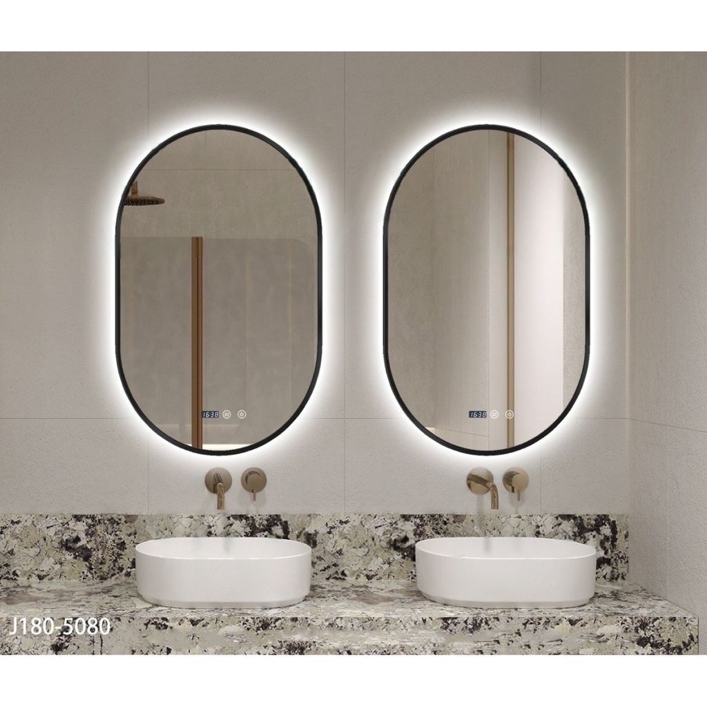 Oglinda 50*80cm LED cu Dezaburire ,Touch ,Trei Tipuri Lumina ,Rama Neagra