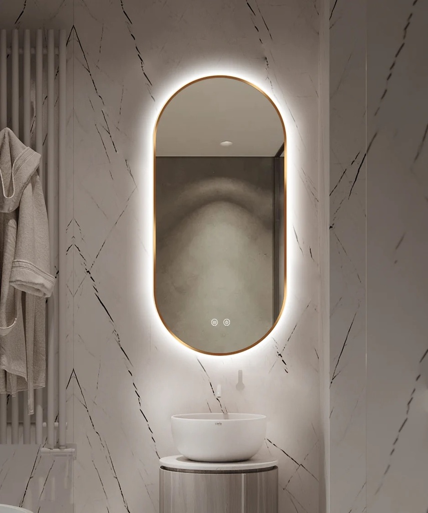Oglinda 50*100cm LED cu Dezaburire ,Touch ,Trei Tipuri Lumina , Rama Auriu/Bronz