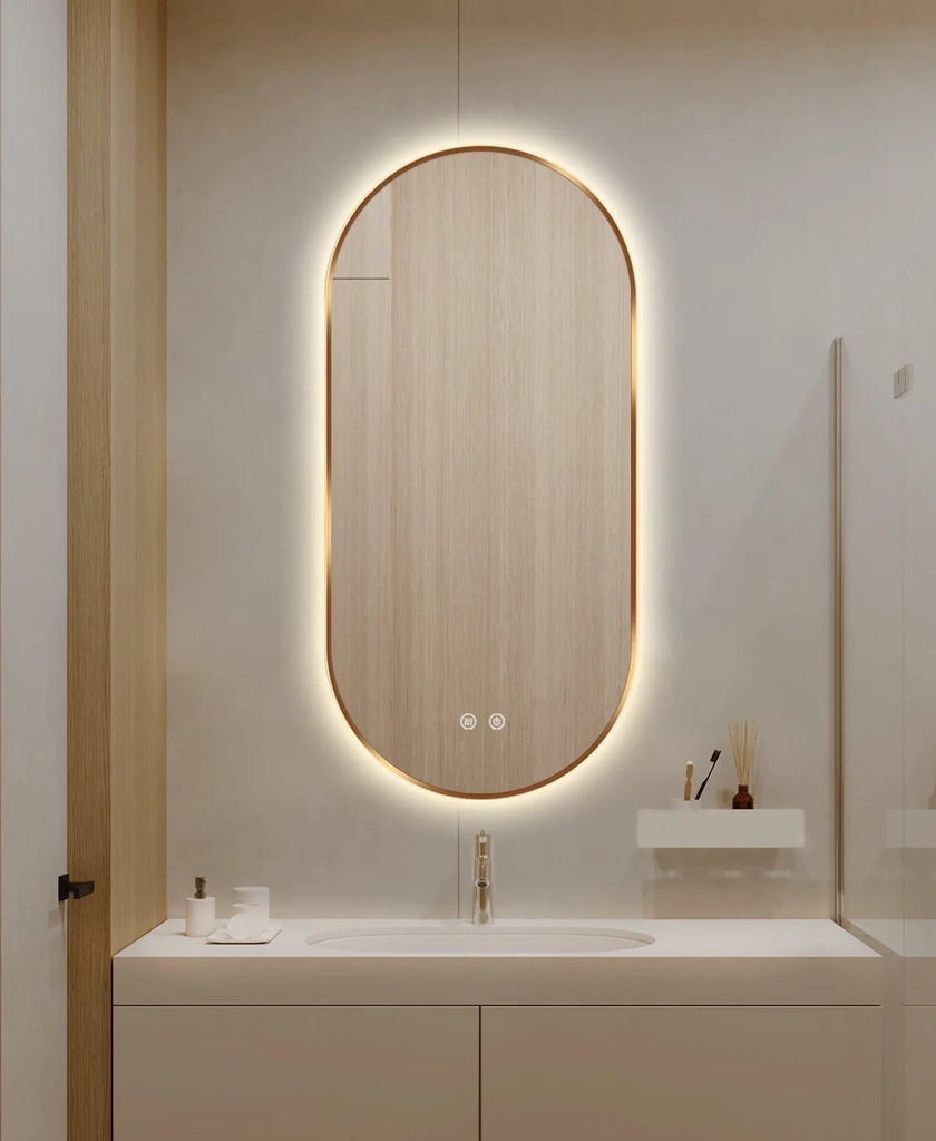 Oglinda 50*100cm LED cu Dezaburire ,Touch ,Trei Tipuri Lumina , Rama Auriu/Bronz