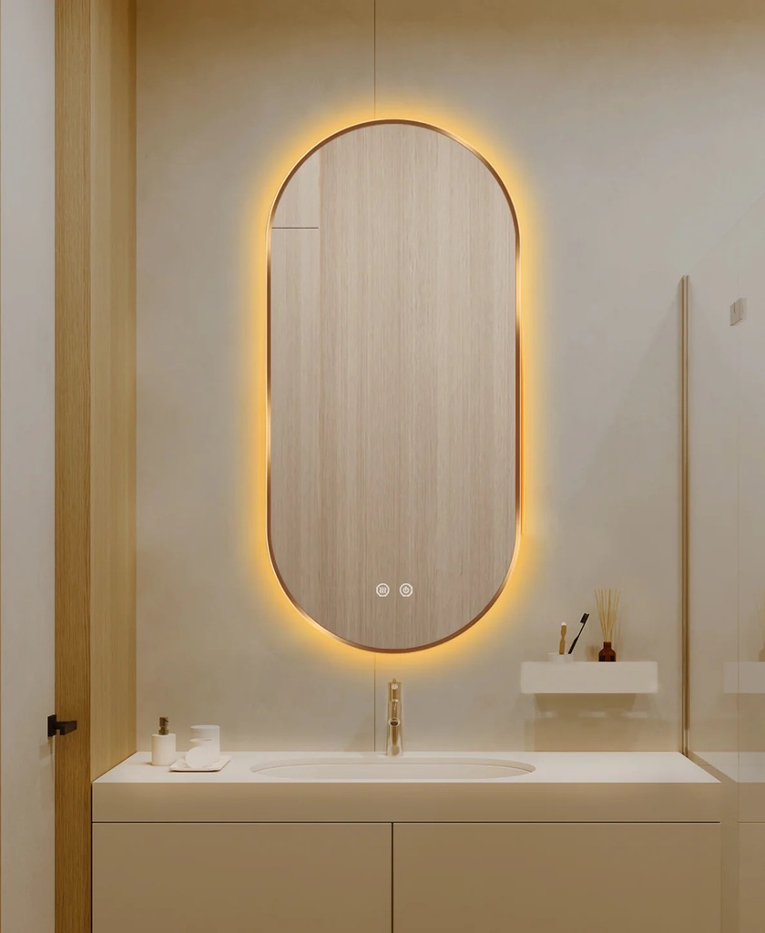 Oglinda 50*100cm LED cu Dezaburire ,Touch ,Trei Tipuri Lumina , Rama Auriu/Bronz