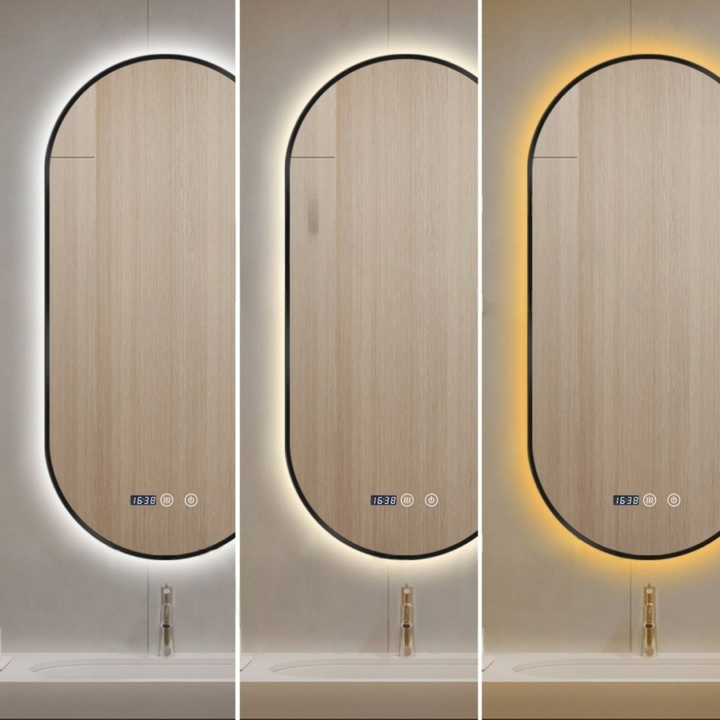 Oglinda 50*100cm LED cu Dezaburire ,Touch ,Trei Tipuri Lumina , Rama Neagra