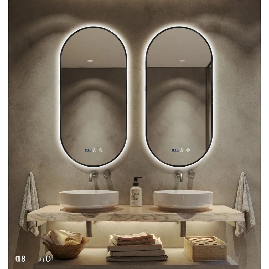 Oglinda 50*100cm LED cu Dezaburire ,Touch ,Trei Tipuri Lumina , Rama Neagra