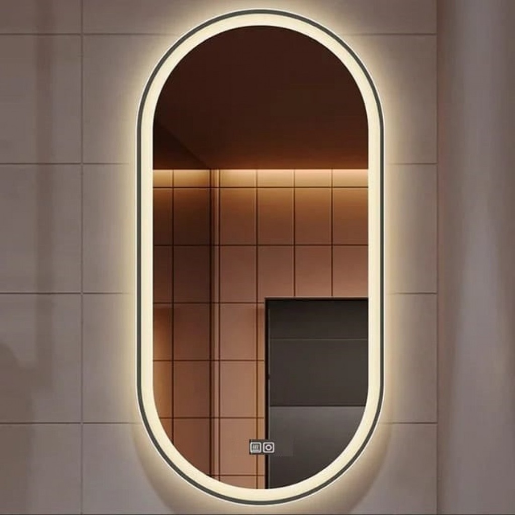 Oglinda 50*100cm LED cu Dezaburire ,Touch ,Trei Tipuri Lumina , Rama Neagra (copie)