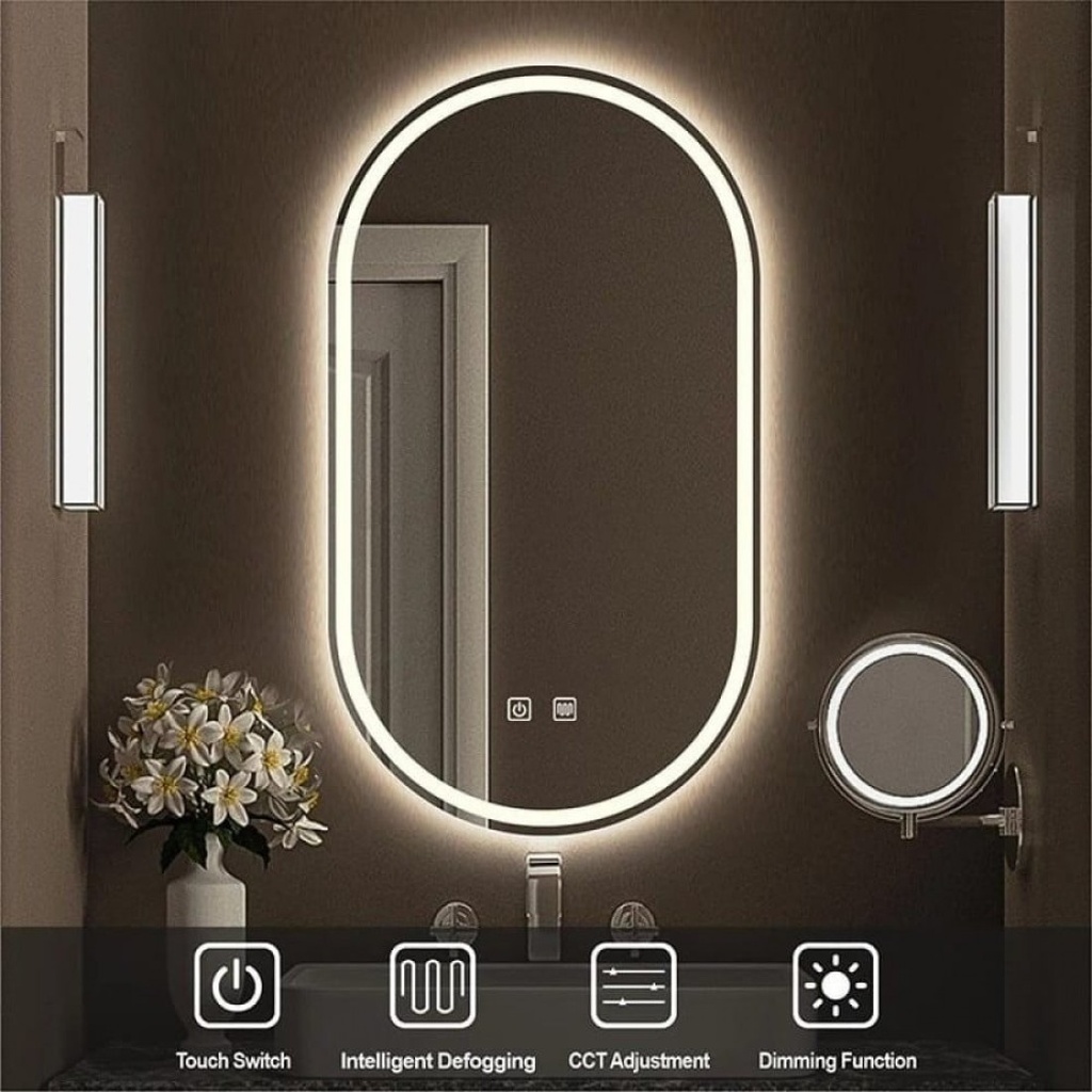Oglinda 50*100cm LED cu Dezaburire ,Touch ,Trei Tipuri Lumina , Rama Neagra (copie)