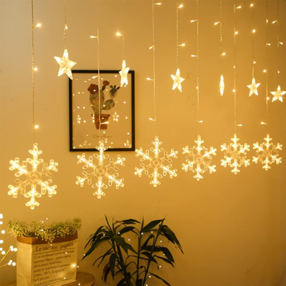 Instalatie  tip perdea, Dazzle Snowflake, 3x1m, interconectabila, alb cald
