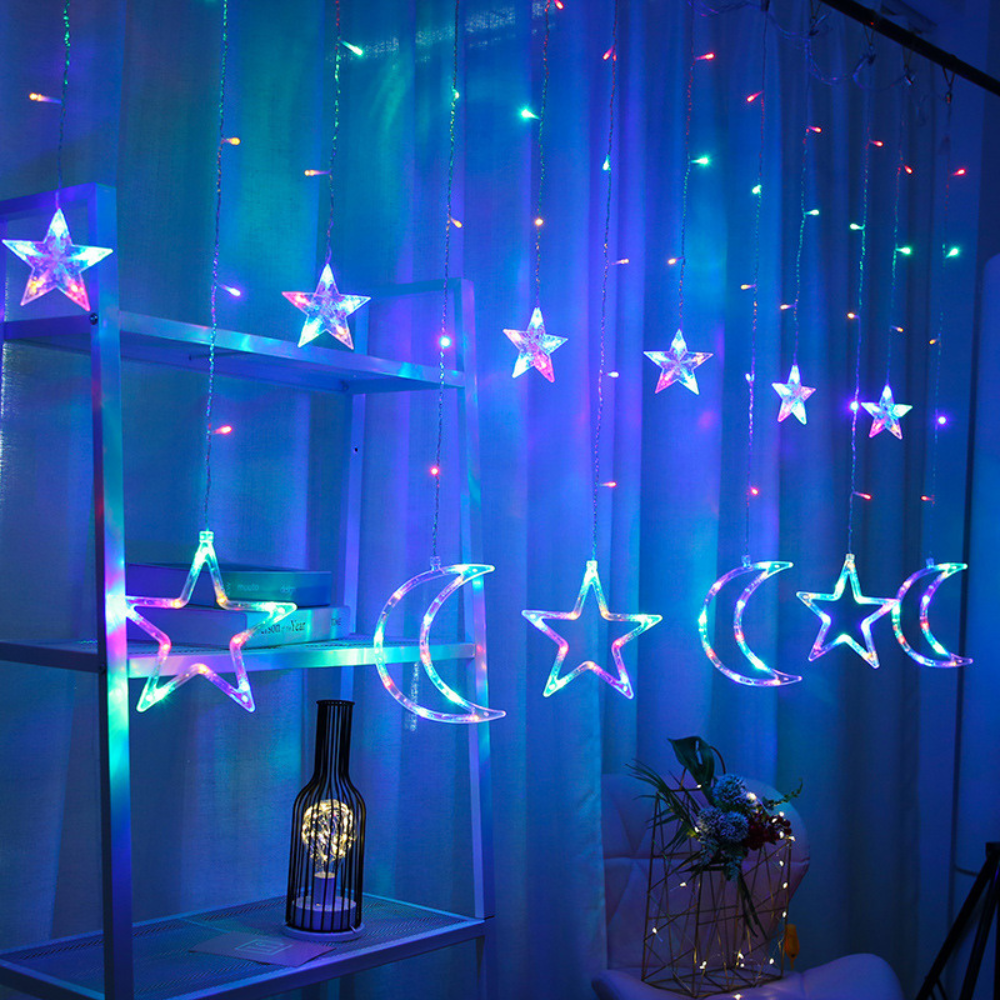 Instalatie  tip perdea, Dazzle Stars&Moon, 3x1m, interconectabila, multicolor
