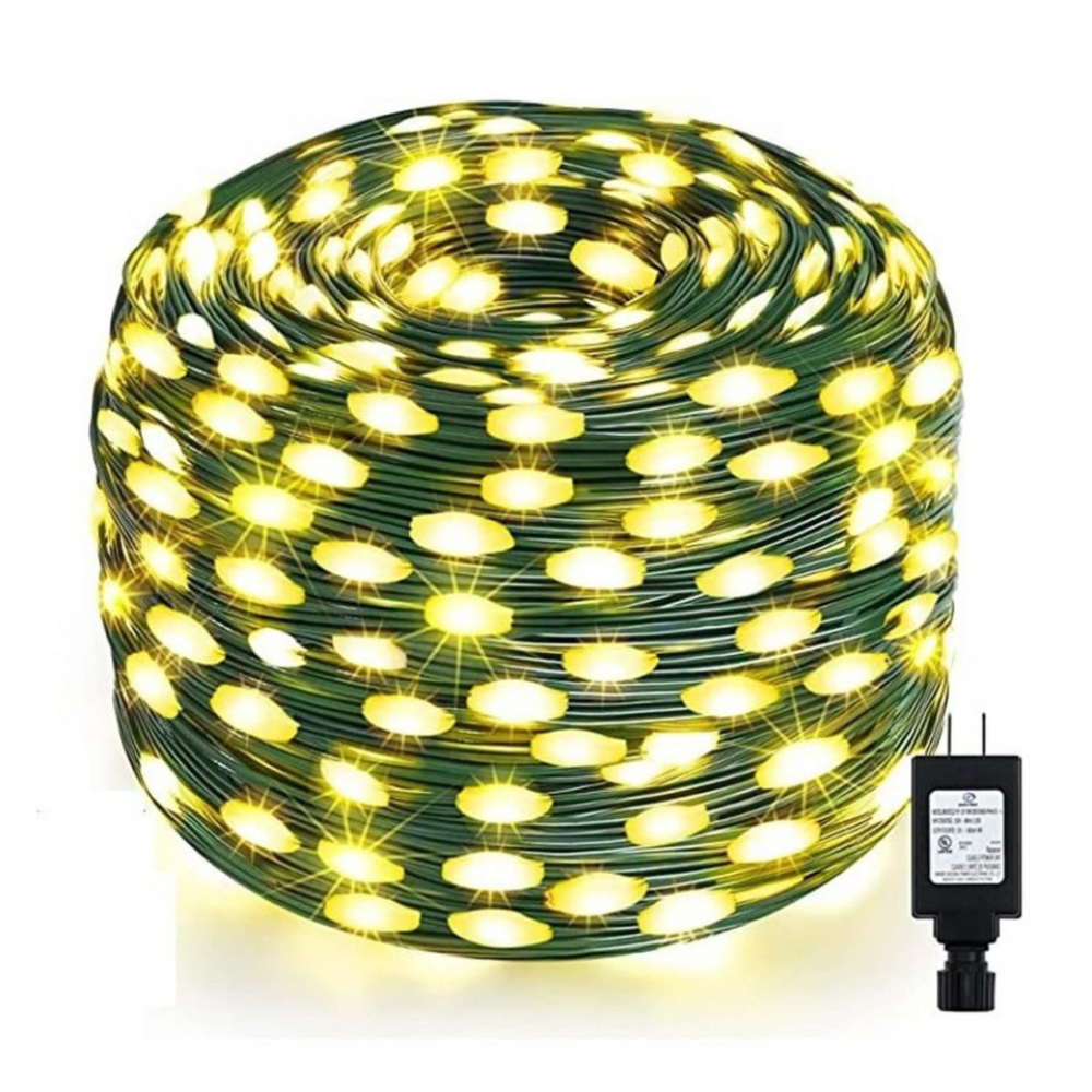 Instalatie de exterior liniara, Winter Glowing, cu 800 leduri, 100m, IP44, rezistenta la apa, cu 8 jocuri de lumini, alb, lumina calda