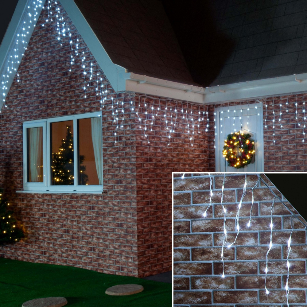 Instalatie de exterior tip turturi, Festive Glow cu 120 leduri, V8, 5.5m(fir verde) interconectabil, IP65, alb rece