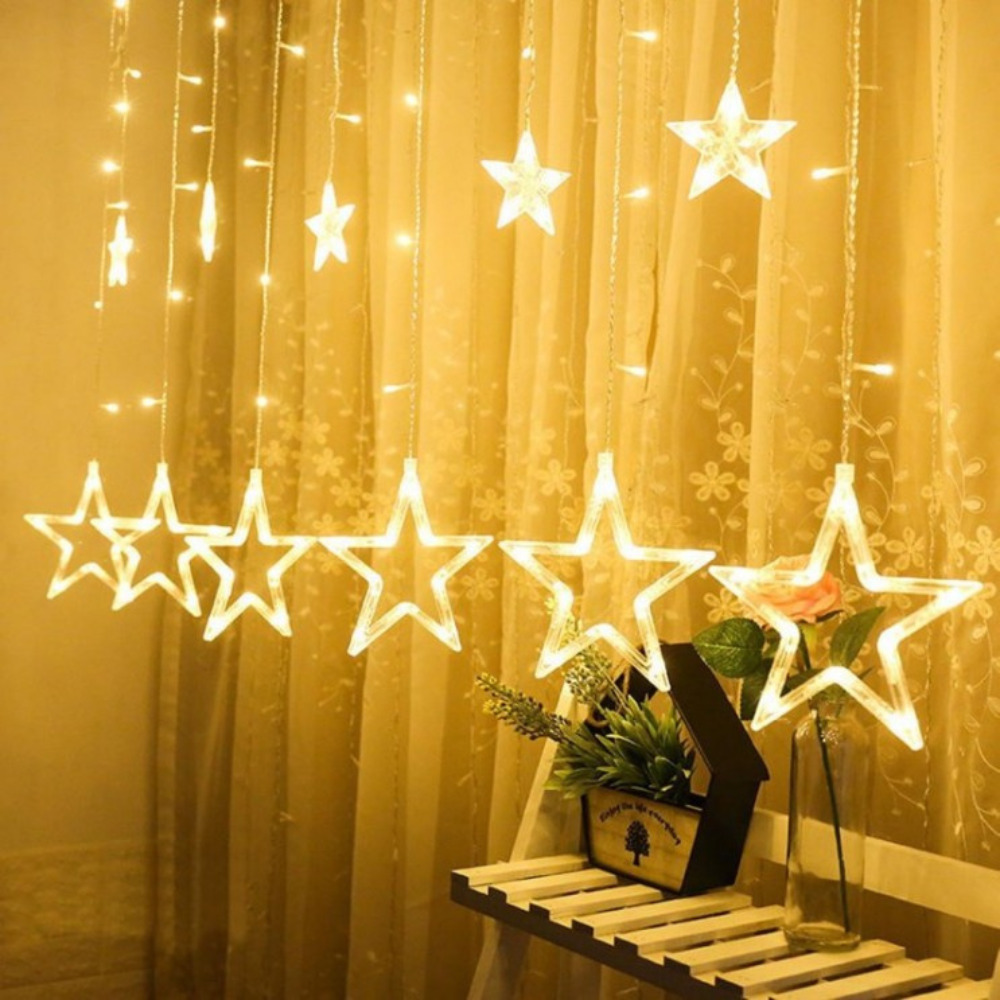 Instalatie tip perdea cu stele, Dazzle Stars, 3x1m, interconectabila, alb cald