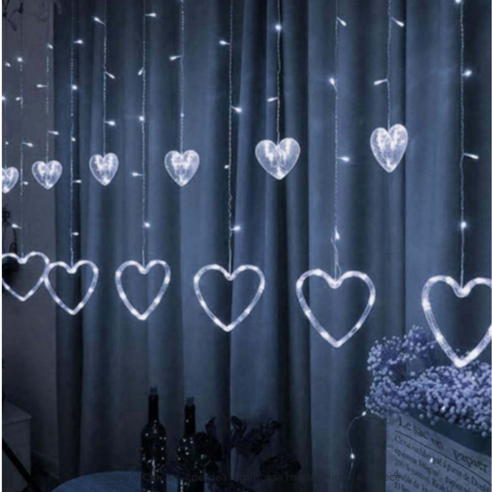 Instalatie tip perdea, Dazzle Heart, 3x1m, interconectabila, alb rece