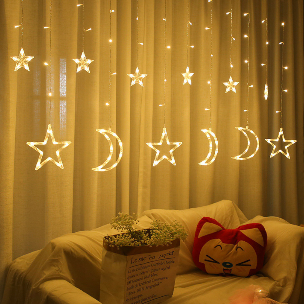 Instalatie tip perdea, Dazzle Stars&Moon, 3x1m, interconectabila, alb cald