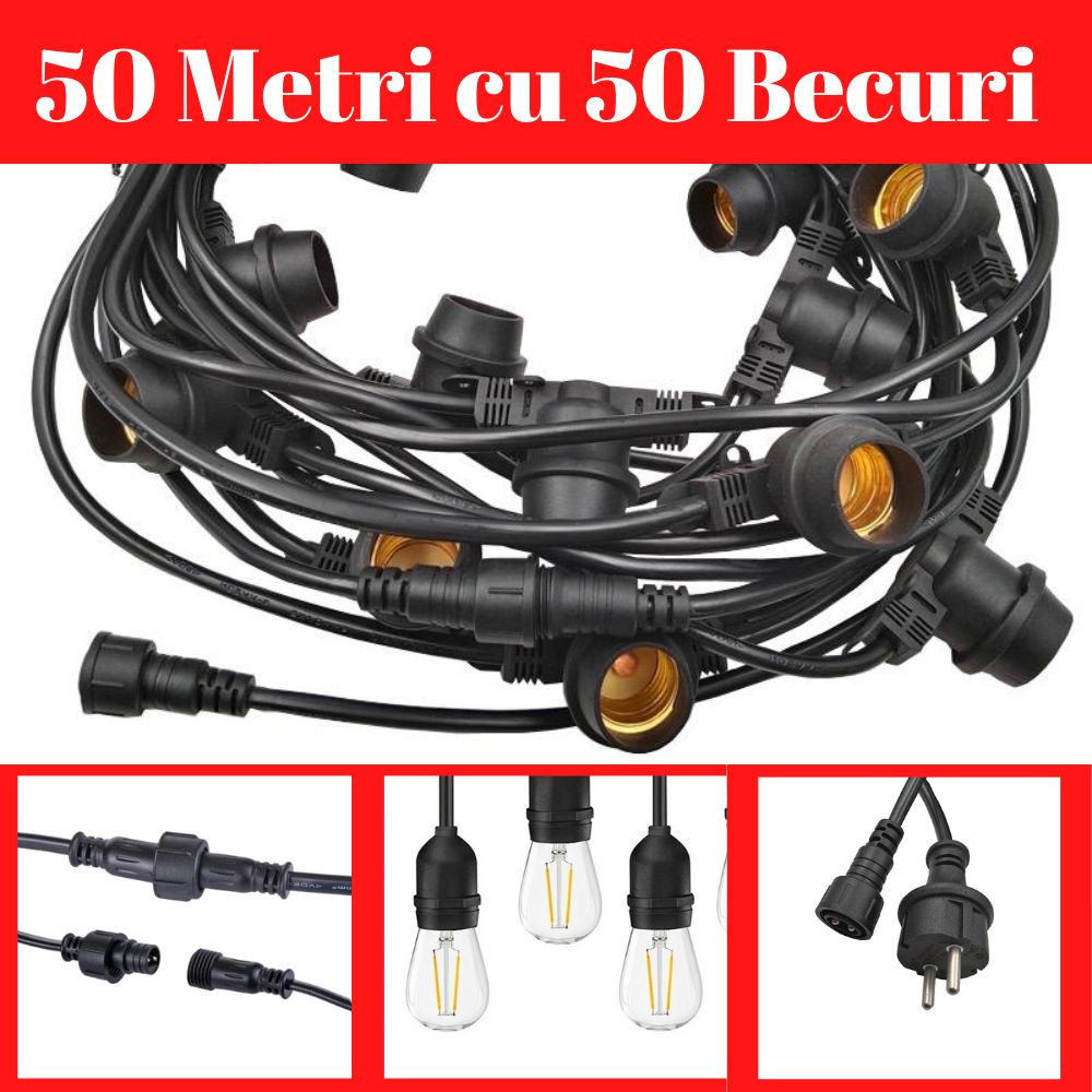 Soho Ghirlanda Luminoasa, 50 Metri cu 50 Becuri Led Filament 4W, IP44