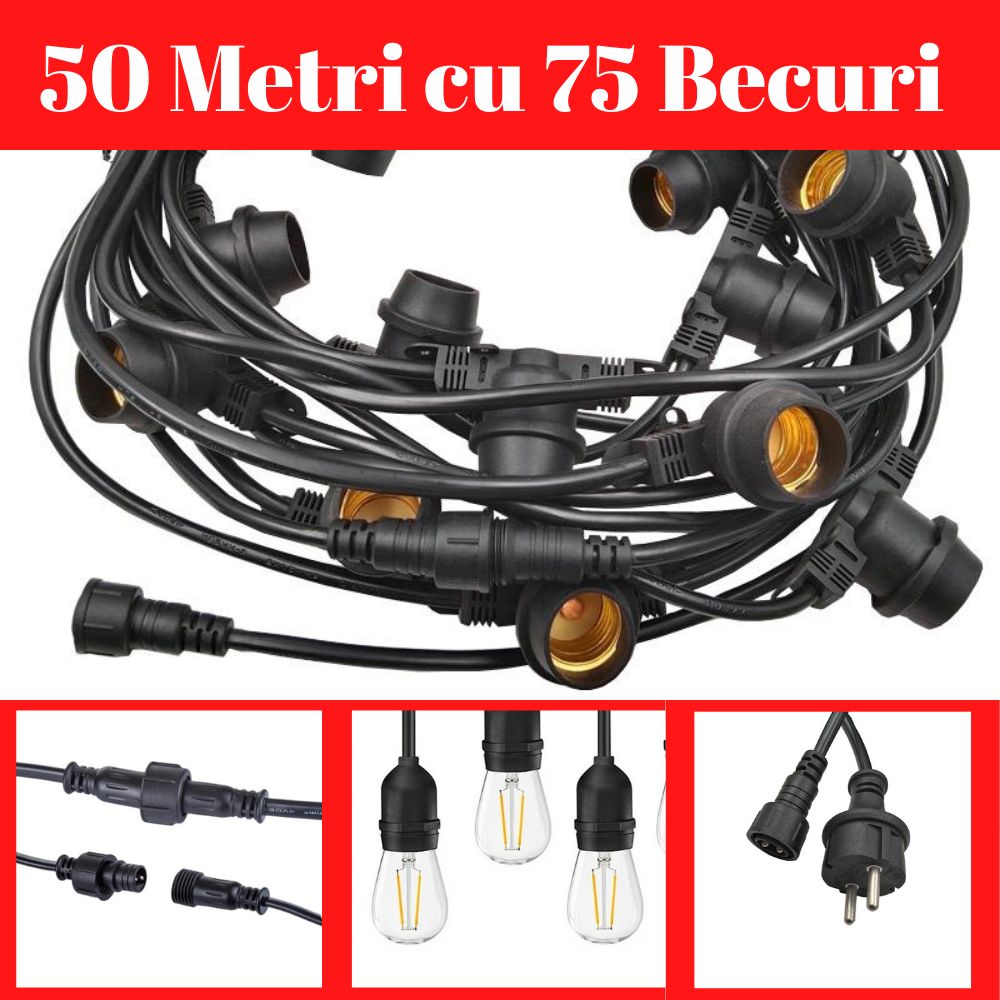 Soho Ghirlanda Luminoasa, 50 Metri cu 75 Becuri Led Filament 4W, IP44