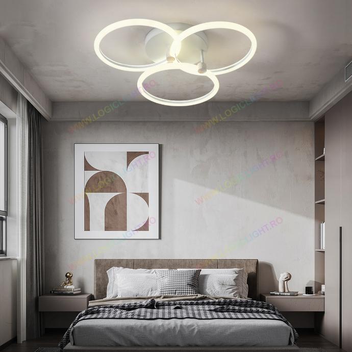 Lustra Led 96W, Three Circles, Cu 3 Brate Si Telecomanda, Intensitate Reglabila