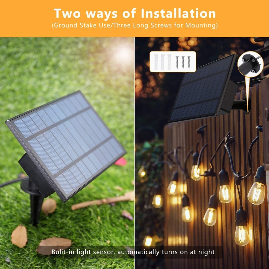 Ghirlanda cu Panou Solar si Becuri Incluse, 10m-10 becuri Led Filament 2W 3000K