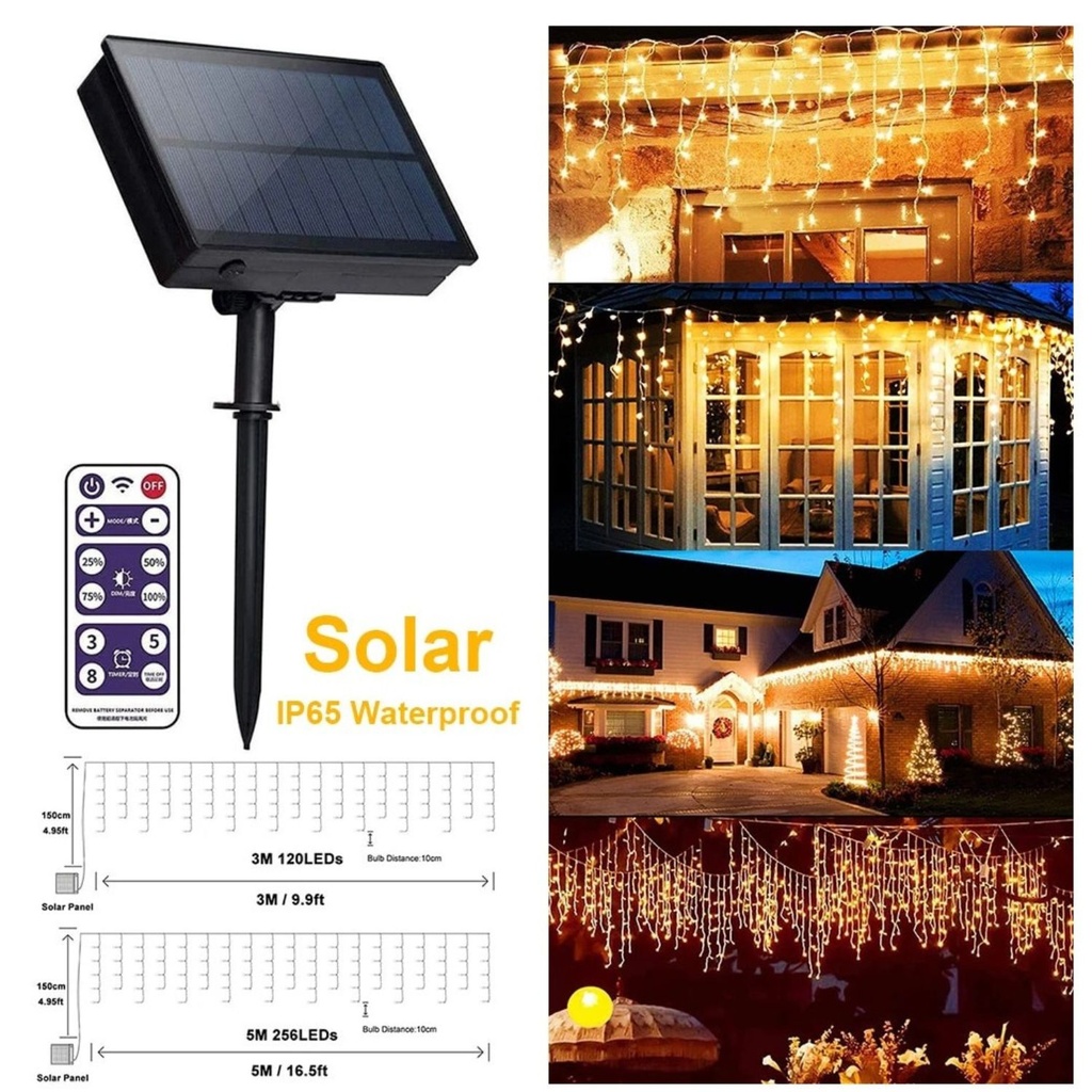 Instalatie Solara 300 Led franjuri, Siruri Turturi Inegali, 12ml Alb Calda