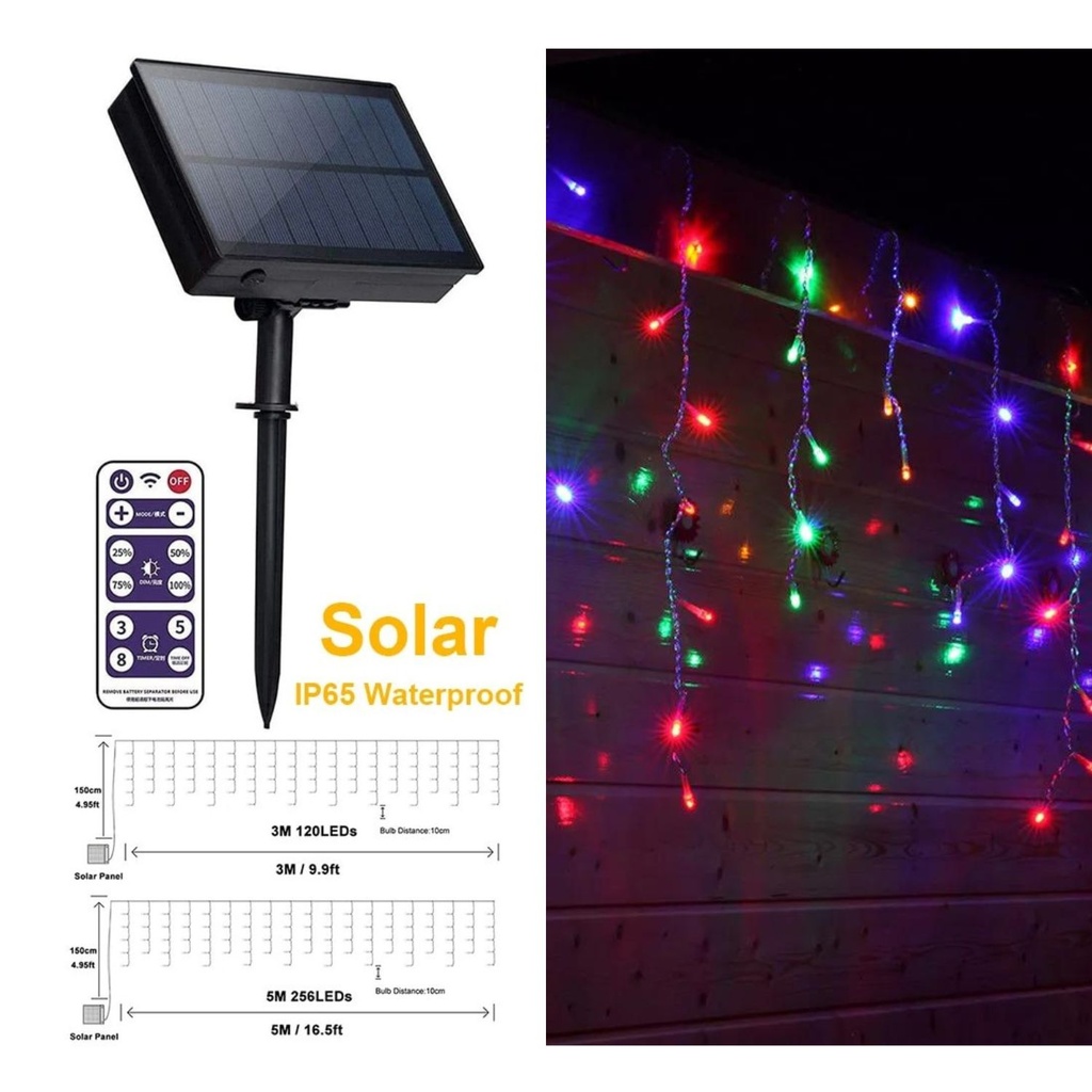 Instalatie Solara 300 Led franjuri, Siruri Turturi Inegali, 12ml Multicolor
