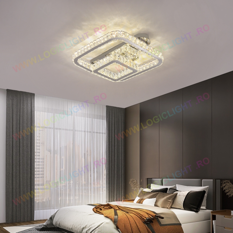 Lustra Led Cristal Spark 108W Chrome, Cristale K9, cu Telecomanda, Intensitate Reglabila