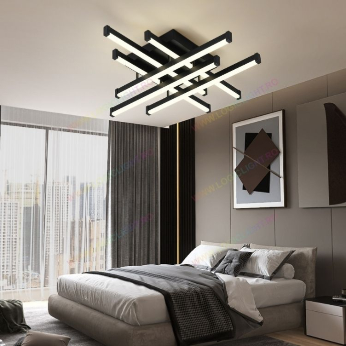 Lustra Led Neagra, Cu 6 Brate Si Telecomanda, Intensitate Reglabila 3000K/4000K/6500K, 160W