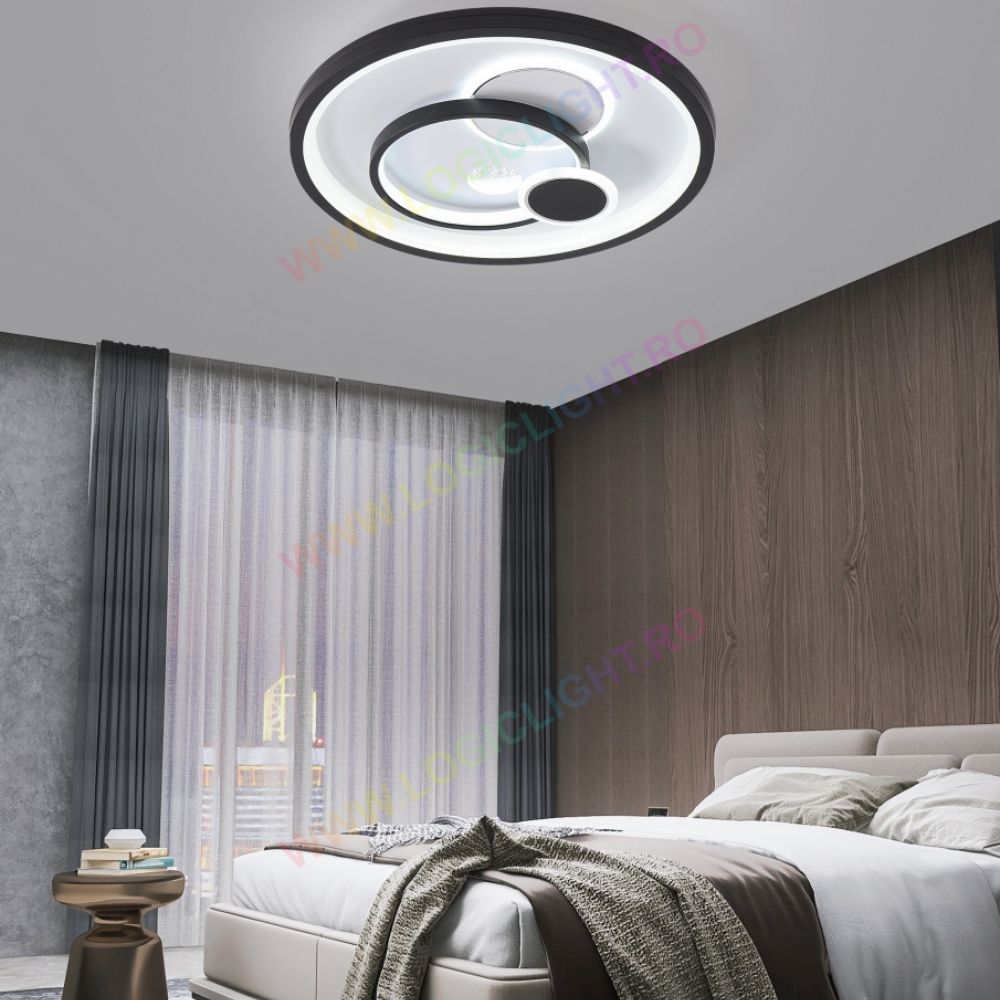 Lustra Led Rotunda 148W 10360Lm Neagra, Cu Telecomanda, Intensitate Reglabila