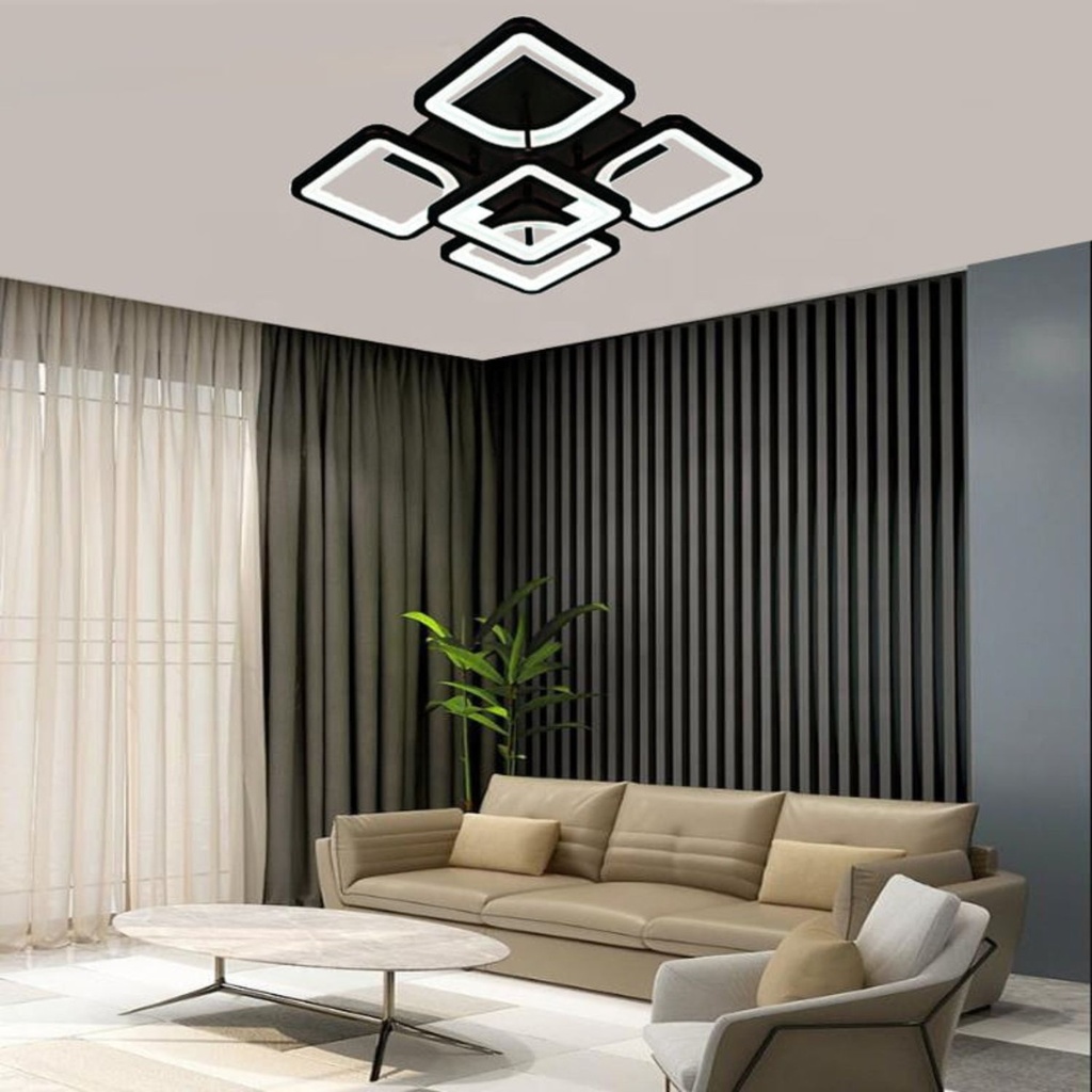 Lustra Led Slim Square, 120W 8400Lm, 4+1 Brate Si Telecomanda, Intensitate Reglabila, Neagra
