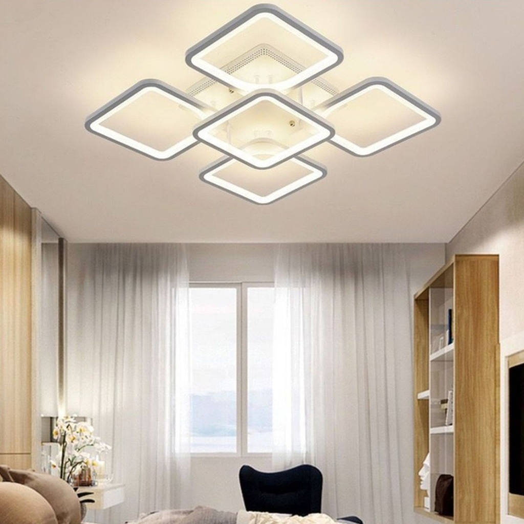 Lustra Led Slim Square, Cu 4+1 Brate Si Telecomanda, Intensitate Reglabila