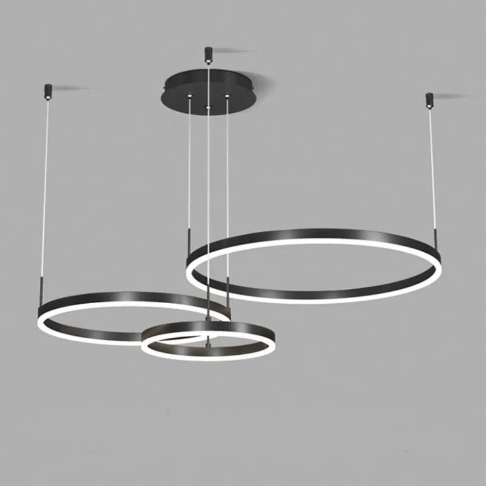Lustra Led Nordic Circle 3, 144W 8000Lm, Suspendata, Neagra,cu telecomanda si trei tipuri de lumina