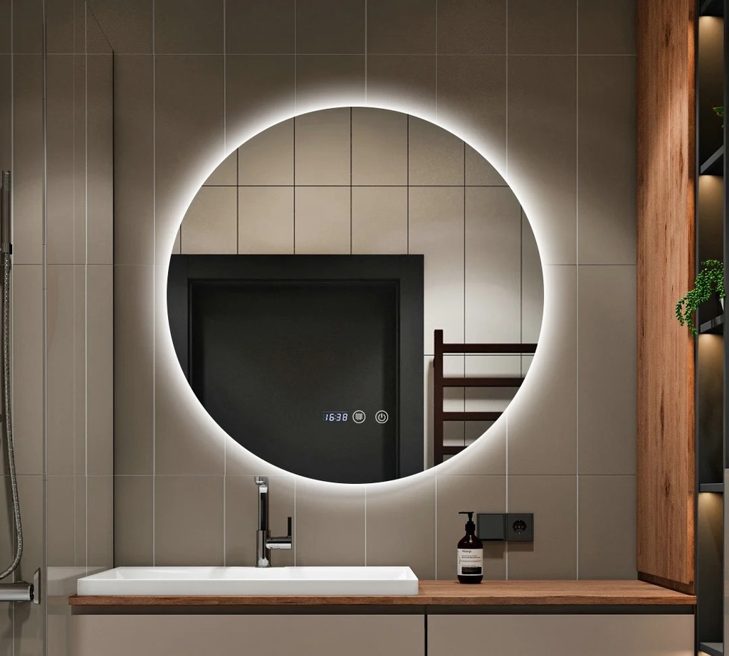 Oglindă 90cm Baie LED și Dezaburire Ceas cu Senzor Touch Lumina Rece Caldă și Neutră