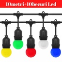 Ghirlanda Luminoasa, 10 Metri cu 10 Becuri Led Color incluse E27, IP65 