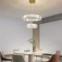 Lustra Led Cristal Duble Ring 64W Gold, Cristale K9, cu Telecomanda, Intensitate Reglabila